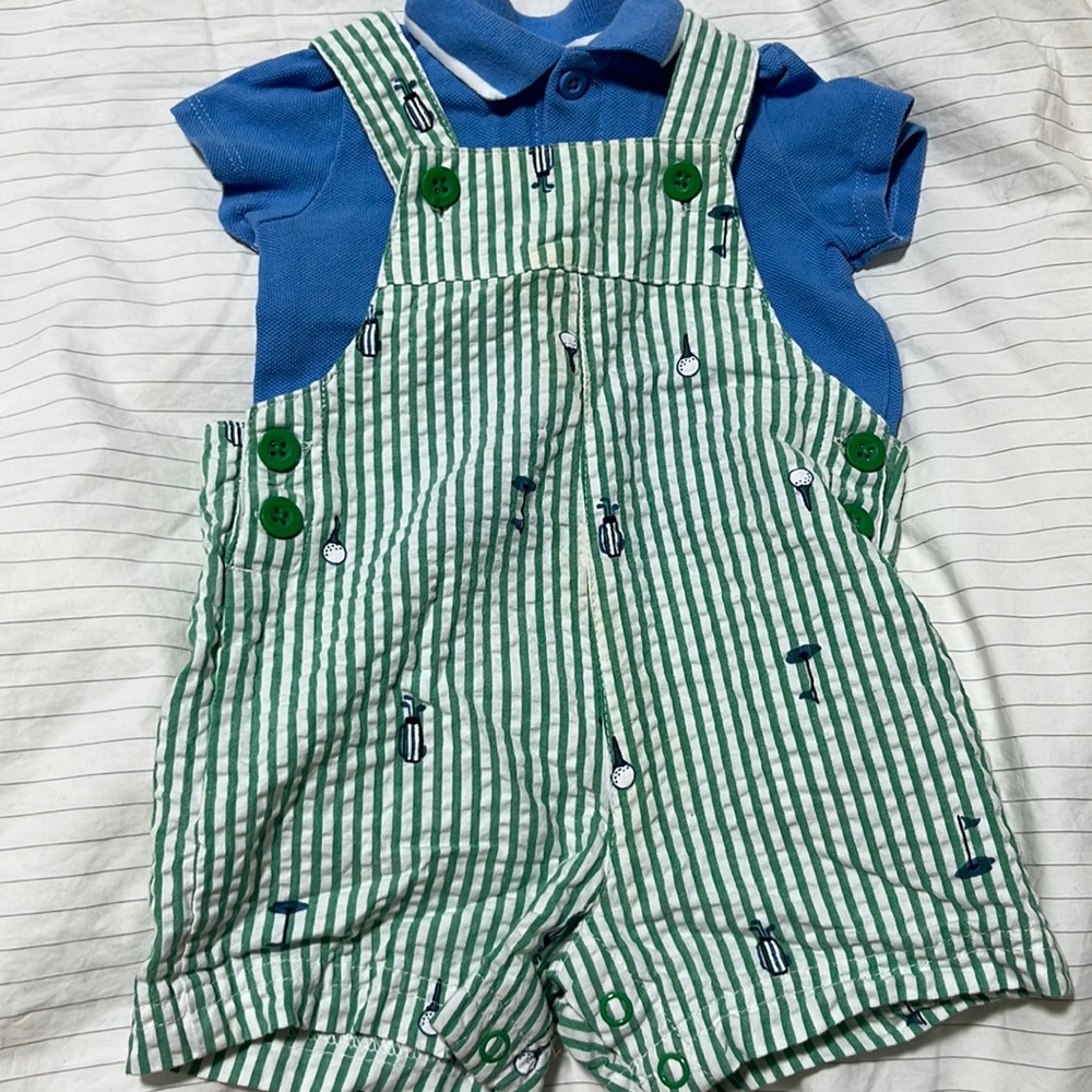 Little Me 6 months golf overalls and polo